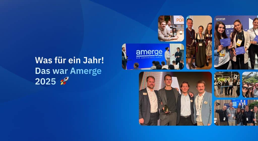 Collage mit dem Amerge-Team bei globalen Veranstaltungen wie Konferenzen, dem Oktoberfest, Amazon Unboxed und Cannes Lions, die Amerges Jahr 2025 als globale Amazon-Marketingagentur hervorhebt.